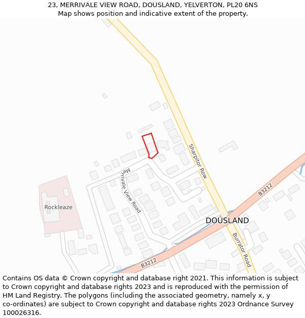 23, MERRIVALE VIEW ROAD, DOUSLAND, YELVERTON, PL20 6NS: Location map and indicative extent of plot