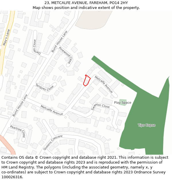 23, METCALFE AVENUE, FAREHAM, PO14 2HY: Location map and indicative extent of plot