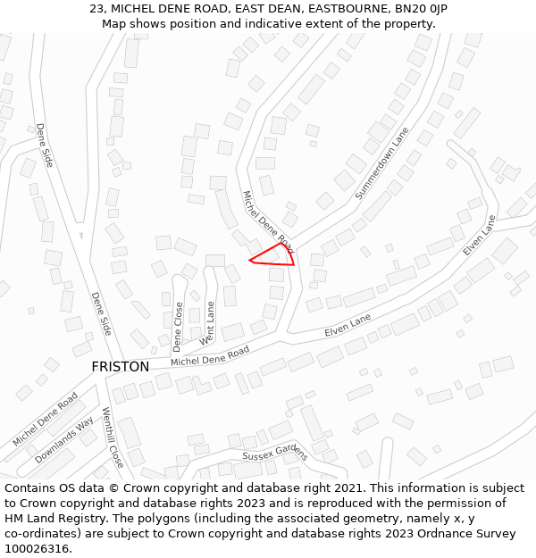 23, MICHEL DENE ROAD, EAST DEAN, EASTBOURNE, BN20 0JP: Location map and indicative extent of plot