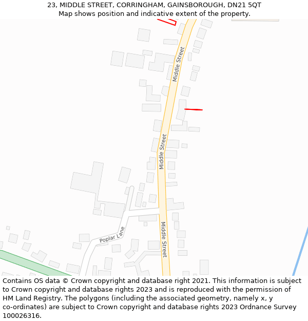 23, MIDDLE STREET, CORRINGHAM, GAINSBOROUGH, DN21 5QT: Location map and indicative extent of plot