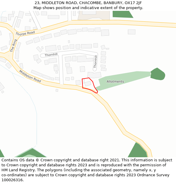 23, MIDDLETON ROAD, CHACOMBE, BANBURY, OX17 2JF: Location map and indicative extent of plot