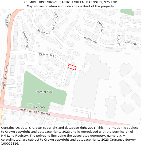 23, MIDHURST GROVE, BARUGH GREEN, BARNSLEY, S75 1ND: Location map and indicative extent of plot