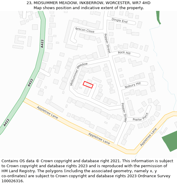 23, MIDSUMMER MEADOW, INKBERROW, WORCESTER, WR7 4HD: Location map and indicative extent of plot