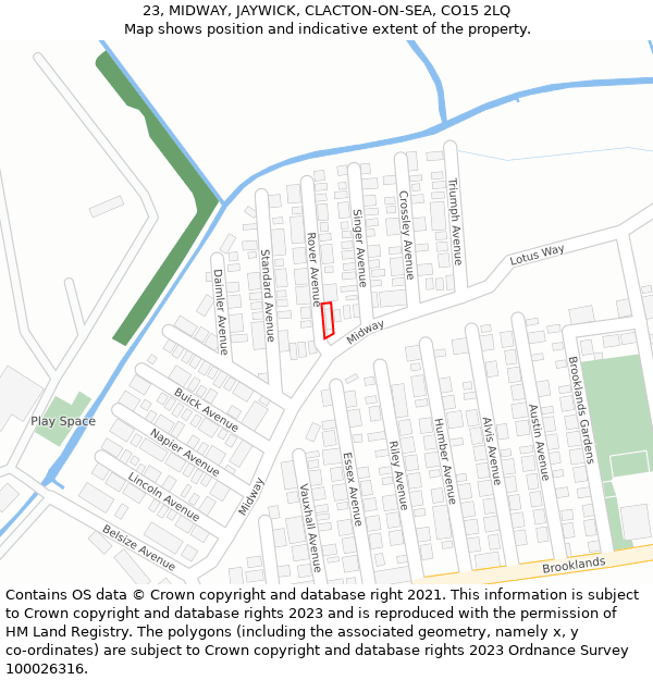 23, MIDWAY, JAYWICK, CLACTON-ON-SEA, CO15 2LQ: Location map and indicative extent of plot