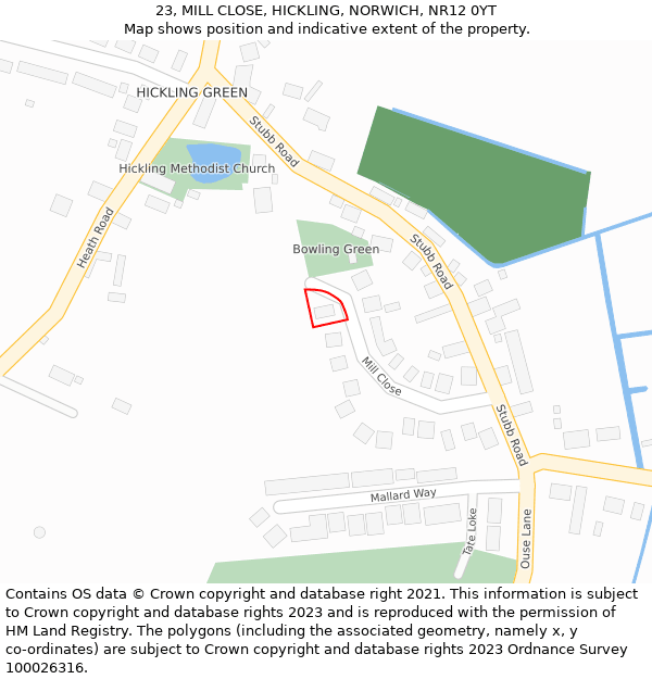 23, MILL CLOSE, HICKLING, NORWICH, NR12 0YT: Location map and indicative extent of plot