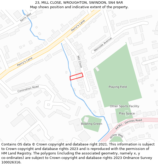 23, MILL CLOSE, WROUGHTON, SWINDON, SN4 9AR: Location map and indicative extent of plot