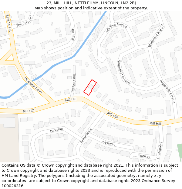 23, MILL HILL, NETTLEHAM, LINCOLN, LN2 2RJ: Location map and indicative extent of plot