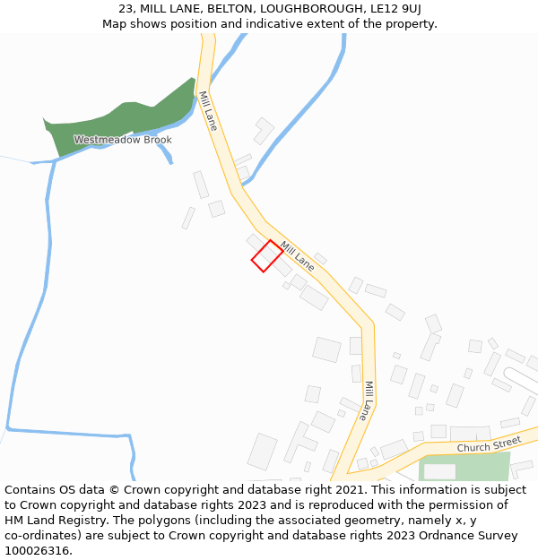 23, MILL LANE, BELTON, LOUGHBOROUGH, LE12 9UJ: Location map and indicative extent of plot