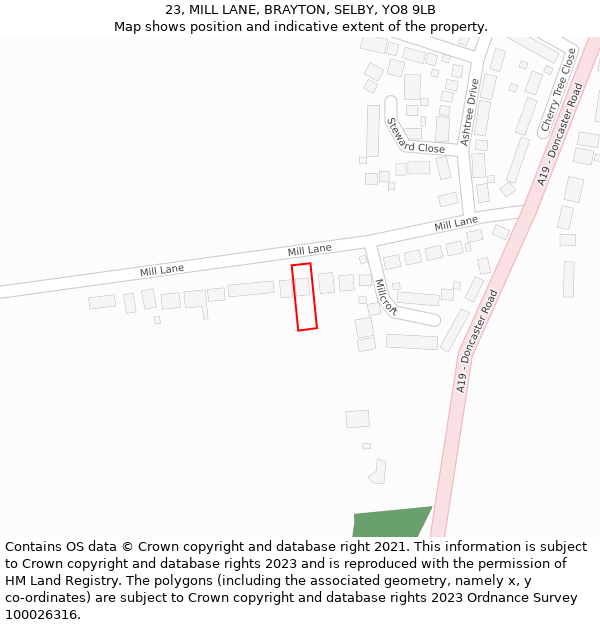 23, MILL LANE, BRAYTON, SELBY, YO8 9LB: Location map and indicative extent of plot
