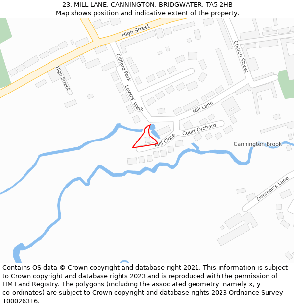 23, MILL LANE, CANNINGTON, BRIDGWATER, TA5 2HB: Location map and indicative extent of plot