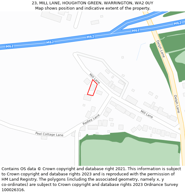 23, MILL LANE, HOUGHTON GREEN, WARRINGTON, WA2 0UY: Location map and indicative extent of plot