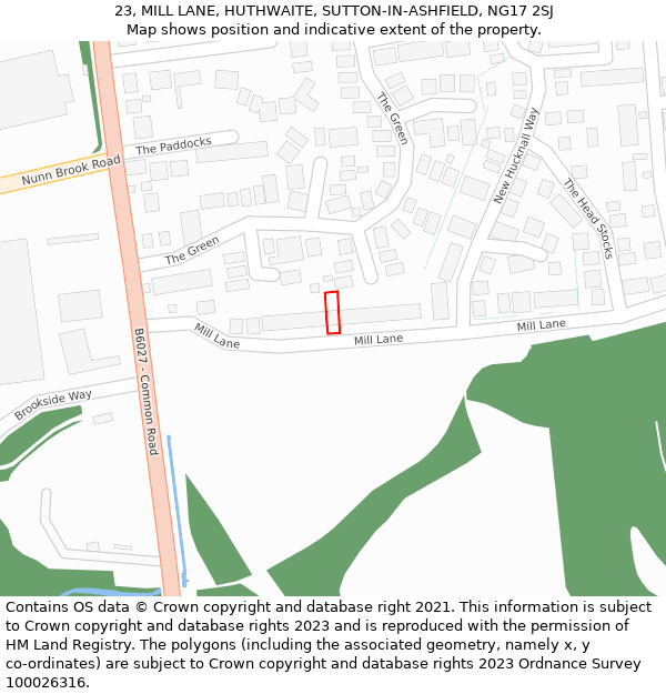23, MILL LANE, HUTHWAITE, SUTTON-IN-ASHFIELD, NG17 2SJ: Location map and indicative extent of plot