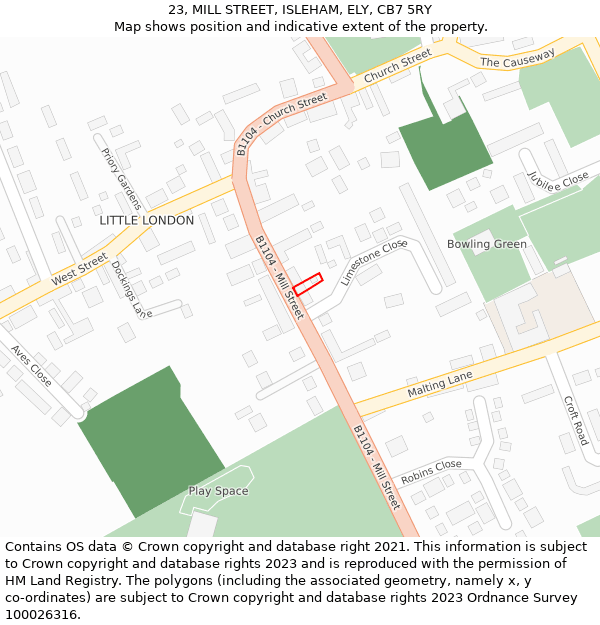 23, MILL STREET, ISLEHAM, ELY, CB7 5RY: Location map and indicative extent of plot