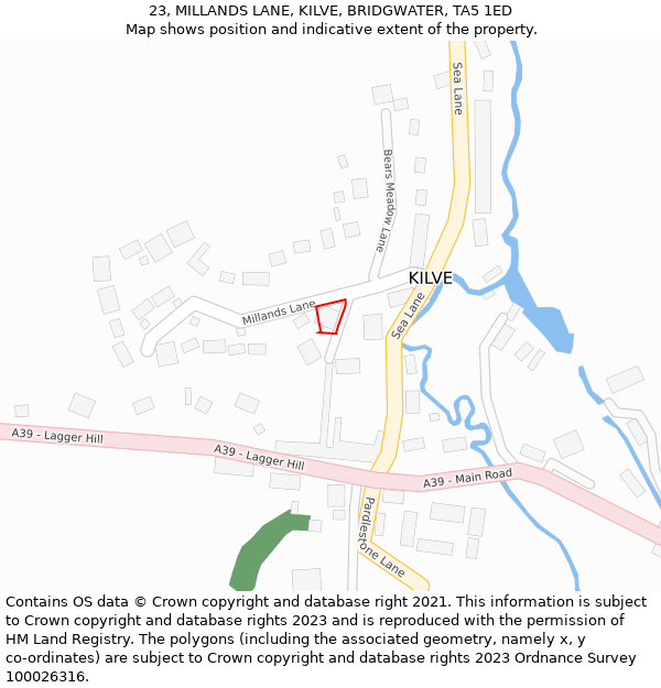 23, MILLANDS LANE, KILVE, BRIDGWATER, TA5 1ED: Location map and indicative extent of plot