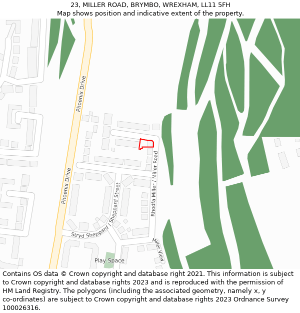 23, MILLER ROAD, BRYMBO, WREXHAM, LL11 5FH: Location map and indicative extent of plot