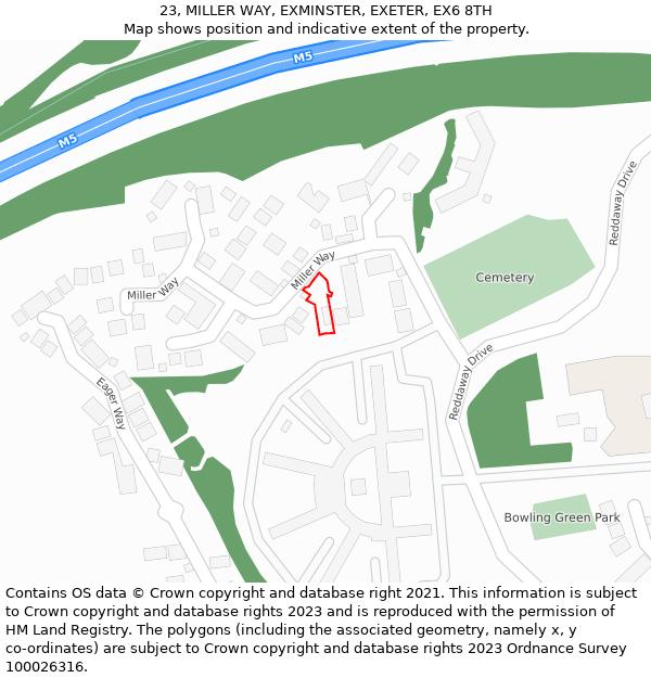 23, MILLER WAY, EXMINSTER, EXETER, EX6 8TH: Location map and indicative extent of plot