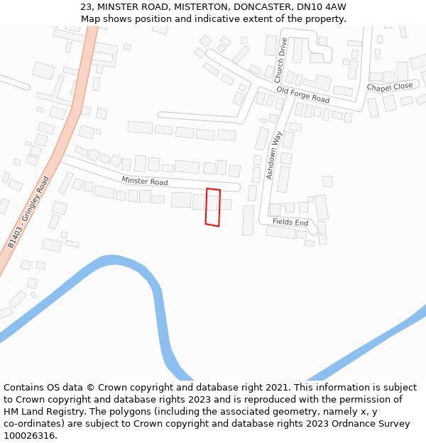 23, MINSTER ROAD, MISTERTON, DONCASTER, DN10 4AW: Location map and indicative extent of plot