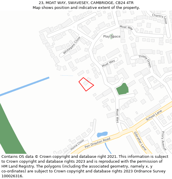 23, MOAT WAY, SWAVESEY, CAMBRIDGE, CB24 4TR: Location map and indicative extent of plot