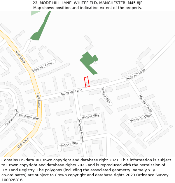 23, MODE HILL LANE, WHITEFIELD, MANCHESTER, M45 8JF: Location map and indicative extent of plot