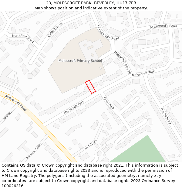 23, MOLESCROFT PARK, BEVERLEY, HU17 7EB: Location map and indicative extent of plot