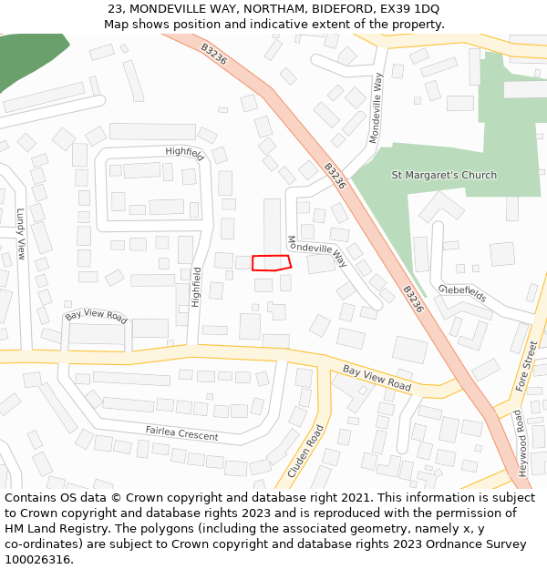 23, MONDEVILLE WAY, NORTHAM, BIDEFORD, EX39 1DQ: Location map and indicative extent of plot