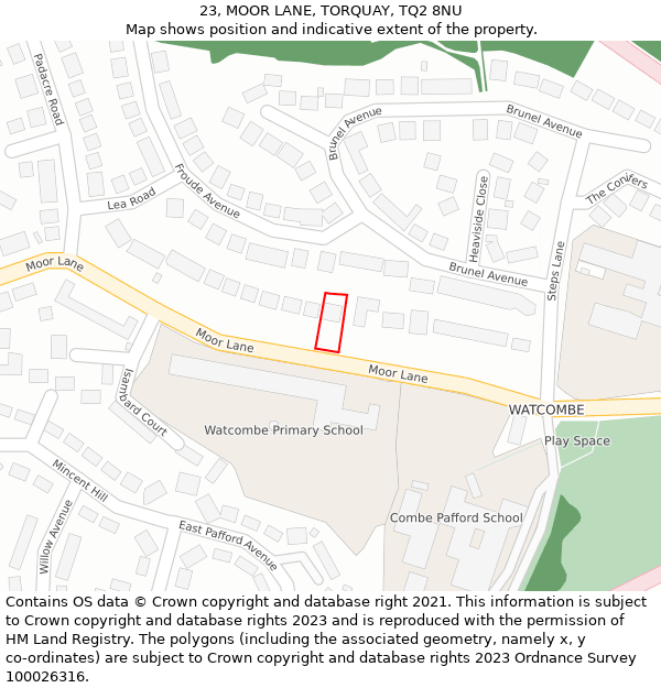 23, MOOR LANE, TORQUAY, TQ2 8NU: Location map and indicative extent of plot