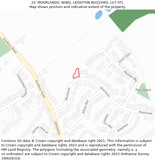 23, MOORLANDS, WING, LEIGHTON BUZZARD, LU7 0TL: Location map and indicative extent of plot