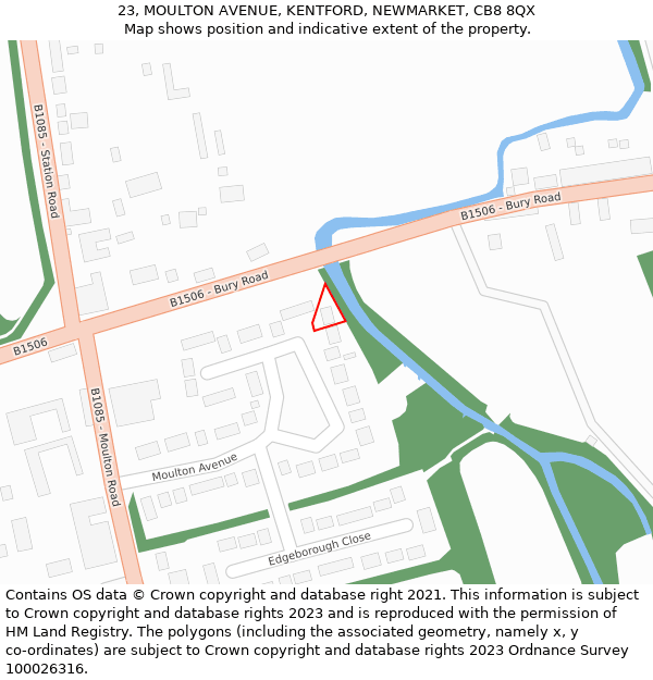 23, MOULTON AVENUE, KENTFORD, NEWMARKET, CB8 8QX: Location map and indicative extent of plot