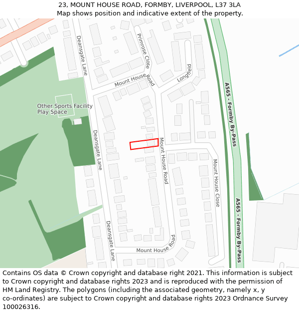 23, MOUNT HOUSE ROAD, FORMBY, LIVERPOOL, L37 3LA: Location map and indicative extent of plot