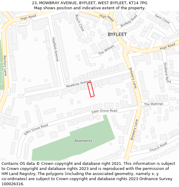 23, MOWBRAY AVENUE, BYFLEET, WEST BYFLEET, KT14 7PG: Location map and indicative extent of plot