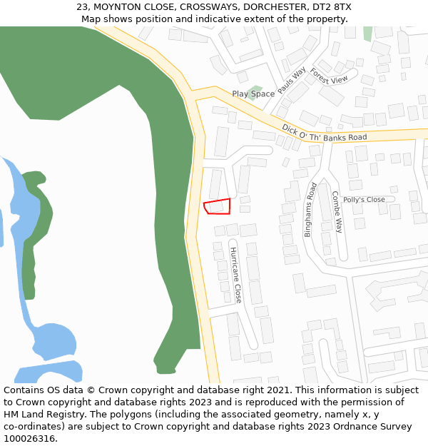 23, MOYNTON CLOSE, CROSSWAYS, DORCHESTER, DT2 8TX: Location map and indicative extent of plot