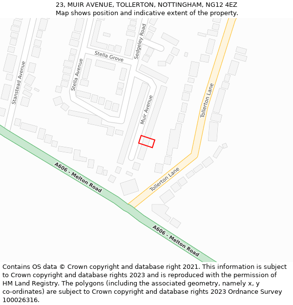 23, MUIR AVENUE, TOLLERTON, NOTTINGHAM, NG12 4EZ: Location map and indicative extent of plot