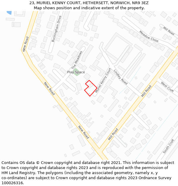 23, MURIEL KENNY COURT, HETHERSETT, NORWICH, NR9 3EZ: Location map and indicative extent of plot