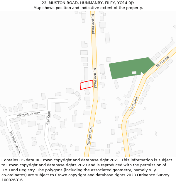 23, MUSTON ROAD, HUNMANBY, FILEY, YO14 0JY: Location map and indicative extent of plot