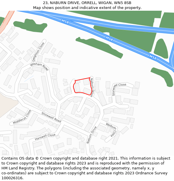 23, NABURN DRIVE, ORRELL, WIGAN, WN5 8SB: Location map and indicative extent of plot