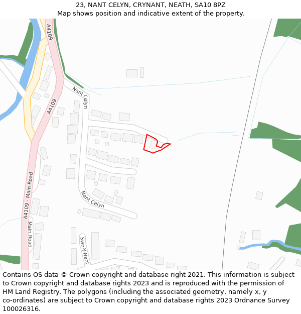 23, NANT CELYN, CRYNANT, NEATH, SA10 8PZ: Location map and indicative extent of plot