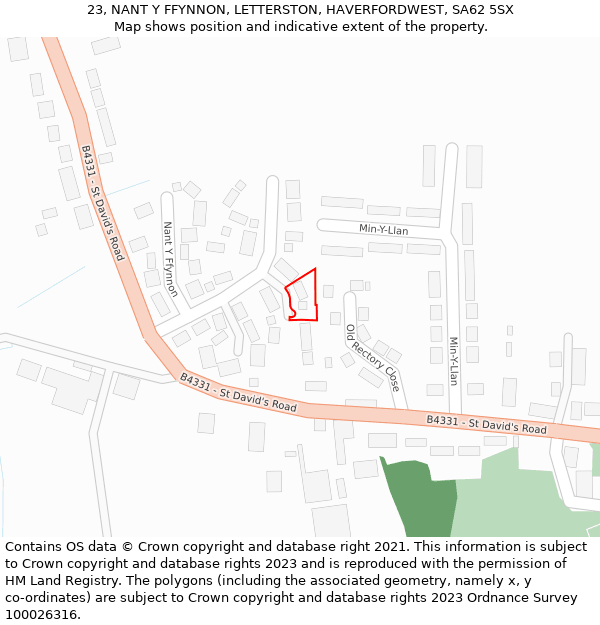 23, NANT Y FFYNNON, LETTERSTON, HAVERFORDWEST, SA62 5SX: Location map and indicative extent of plot