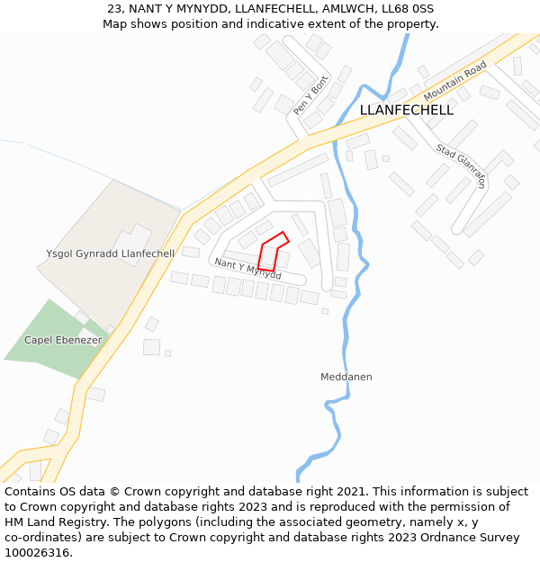 23, NANT Y MYNYDD, LLANFECHELL, AMLWCH, LL68 0SS: Location map and indicative extent of plot