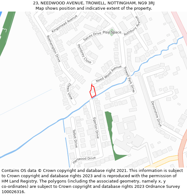 23, NEEDWOOD AVENUE, TROWELL, NOTTINGHAM, NG9 3RJ: Location map and indicative extent of plot