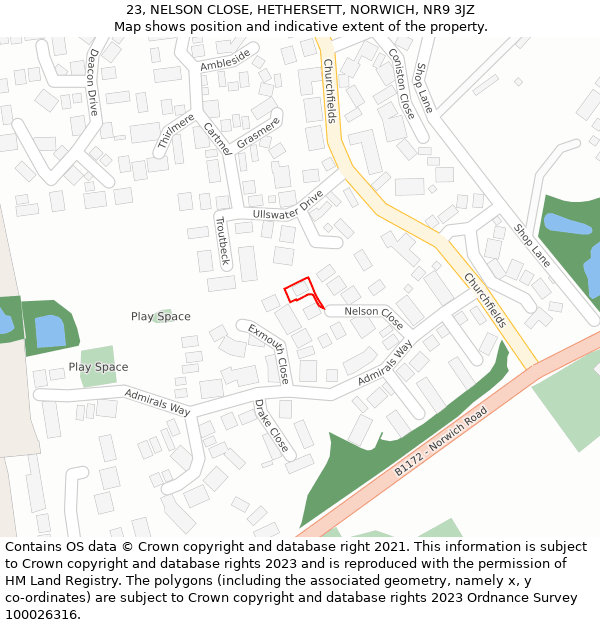 23, NELSON CLOSE, HETHERSETT, NORWICH, NR9 3JZ: Location map and indicative extent of plot