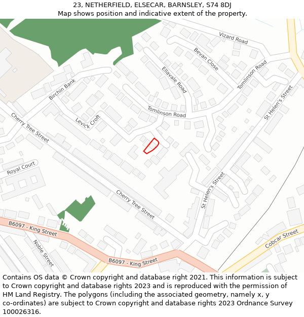 23, NETHERFIELD, ELSECAR, BARNSLEY, S74 8DJ: Location map and indicative extent of plot