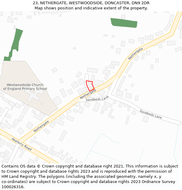 23, NETHERGATE, WESTWOODSIDE, DONCASTER, DN9 2DR: Location map and indicative extent of plot