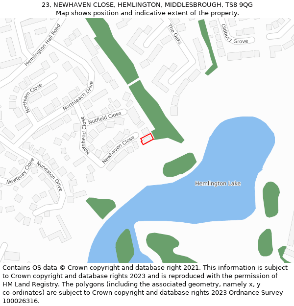 23, NEWHAVEN CLOSE, HEMLINGTON, MIDDLESBROUGH, TS8 9QG: Location map and indicative extent of plot