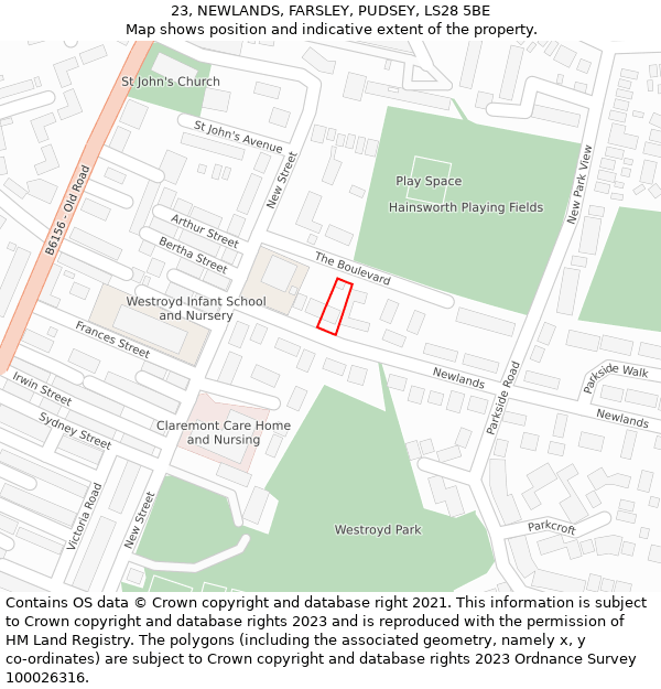 23, NEWLANDS, FARSLEY, PUDSEY, LS28 5BE: Location map and indicative extent of plot