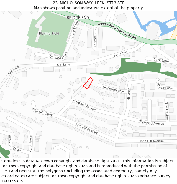 23, NICHOLSON WAY, LEEK, ST13 8TF: Location map and indicative extent of plot