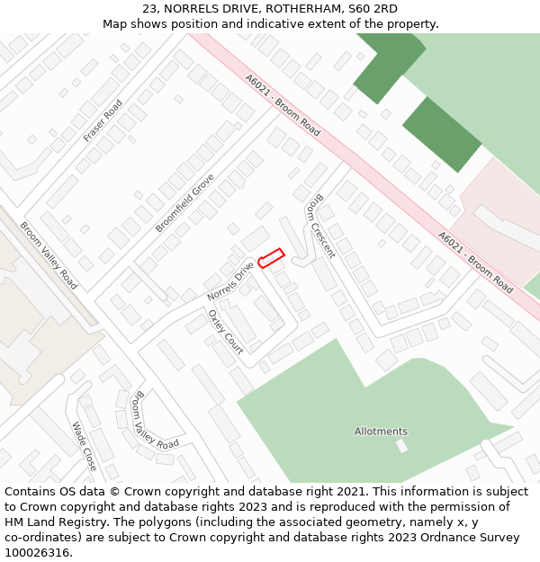 23, NORRELS DRIVE, ROTHERHAM, S60 2RD: Location map and indicative extent of plot