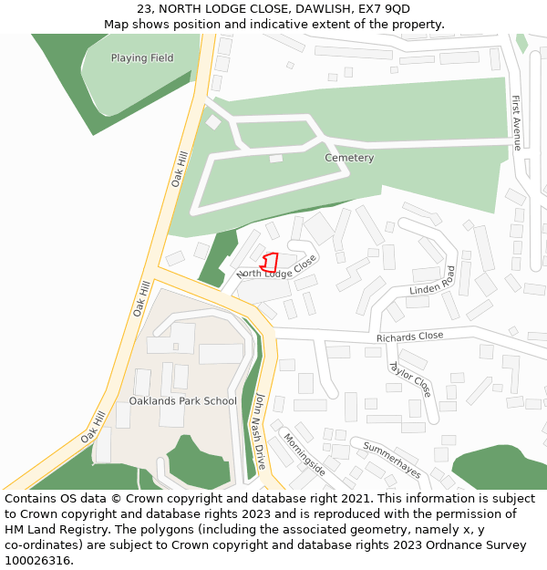 23, NORTH LODGE CLOSE, DAWLISH, EX7 9QD: Location map and indicative extent of plot