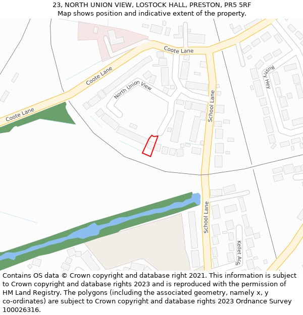 23, NORTH UNION VIEW, LOSTOCK HALL, PRESTON, PR5 5RF: Location map and indicative extent of plot