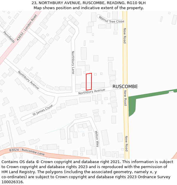 23, NORTHBURY AVENUE, RUSCOMBE, READING, RG10 9LH: Location map and indicative extent of plot