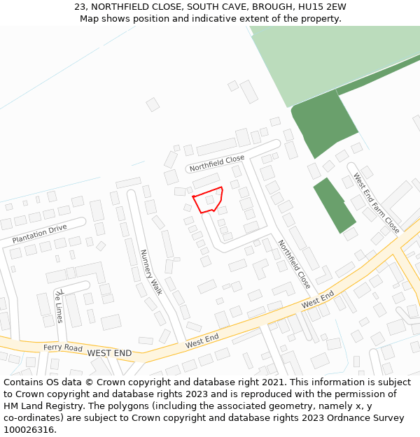 23, NORTHFIELD CLOSE, SOUTH CAVE, BROUGH, HU15 2EW: Location map and indicative extent of plot